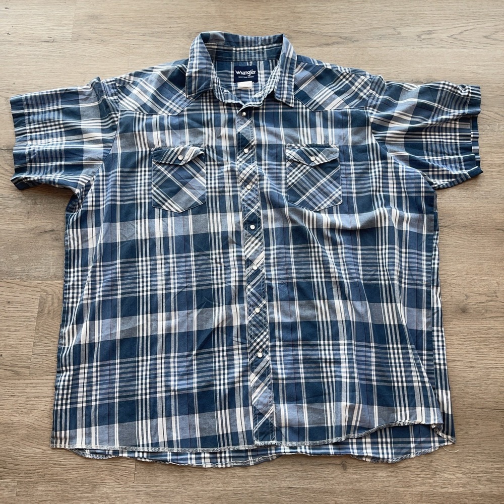 Vintage Wrangler Western Shirts Button Up Plaid Shirt Mens XXL Pearl Snap Ligth